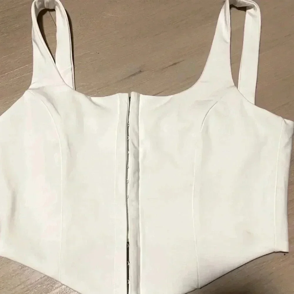 Women's Sexy White Corset Crop Top Square Neck Sleeveless Clubwear S​